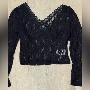 Black Lace V-Neck Long Sleeve Women's Top